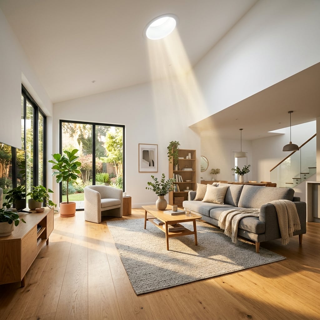 Bright sunlit room with Solatube daylighting system
